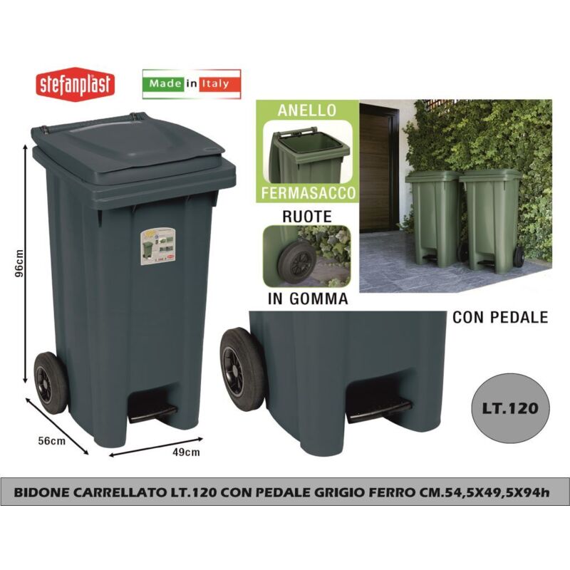 SULO Bidone Della Spazzatura 120 Litri - Grigio RAL 7016, In Plastica HDPE, Resistente Al Gelo E Ai Raggi UV, Con Ruote In Gomma Silenziose, Made In Germany