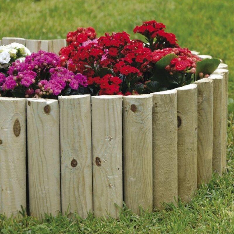 Recinzione Da Giardino In Legno Di Pino 200x20 Cm - Bordure Flessibili Per Aiuole Con Pali Appuntiti, Tagliabile