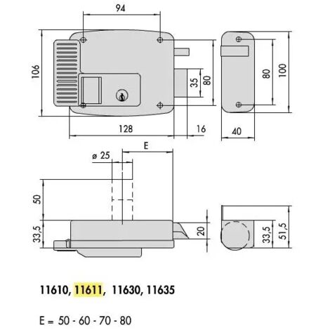 Serratura elettrica Cisa 11611 con elettro-chiusura per applicazione su legno, versione sinistra