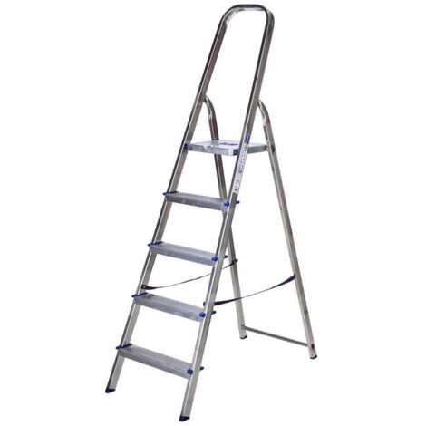 Facal Scala in Alluminio 5 Gradini - Silver con Pedana in Acciaio