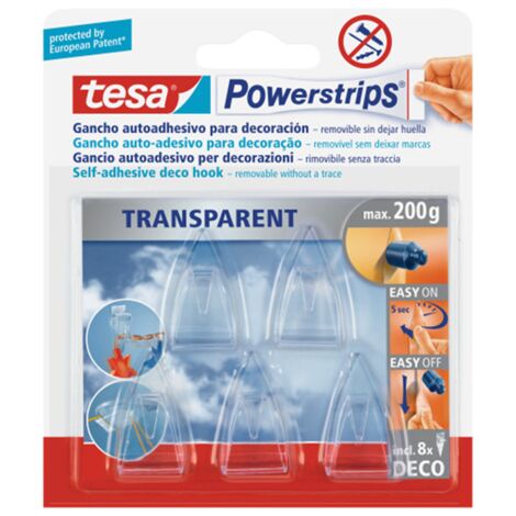Tesa 58900-00014 5 Ganci Trasparente Oggetti Decorativi 8 Strisce Adesive 200g