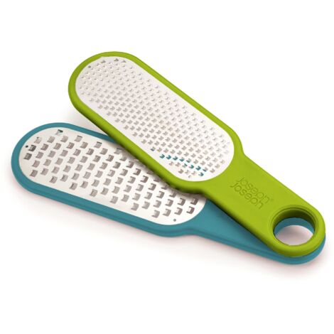 Set de 2 grattugie Joseph Joseph Duo - lame in acciaio inox, manico compatto a clip, ideale per formaggi duri e agrumi, colore blu-verde (1/4)