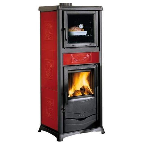 TERMOSTUFA A LEGNA 'TERMOROSSELLA PLUS FORNO DSA 4.0' 11,1 kW - colore bordeaux (1/2)