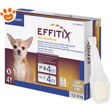 Virbac Dog EFFITIX Spot-On Cani di Taglia Toy (1,5-4kg)  - Virbac Dog EFFITIX Spot-On Cani di Taglia Toy (1,5-4kg) - Confezione Da 4 Pipette