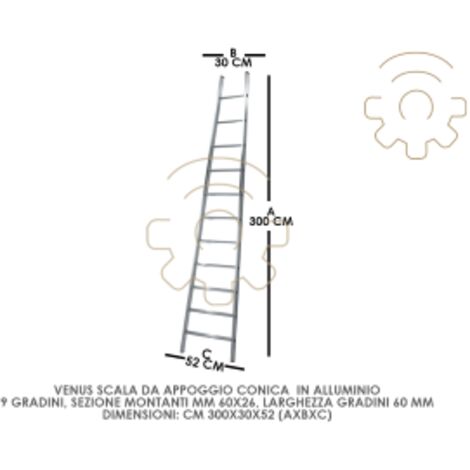 Scala in alluminio conica a forma trapezoidale - Marchetti Agril - Modelli: AGRIL10 - 10 gradini - altezza 3 mt - larg. inf:51 cm - 5.6 Kg