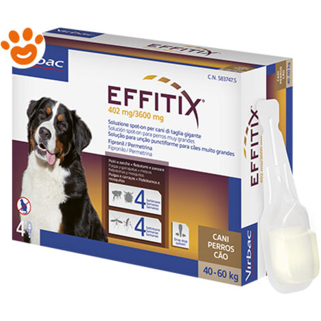 Virbac Dog EFFITIX Spot-On Cani di Taglia Gigante (40-60kg)  - Virbac Dog EFFITIX Spot-On Cani di Taglia Gigante (40-60kg) - Confezione Da 4 Pipette, Any