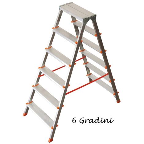 Scala in alluminio doppia salita - Facal Filo - Modelli: Fi-6 - 6+6 gradini - dim aperta-chiusa: 54x116x128h-54x16.5x141h cm (1/5)