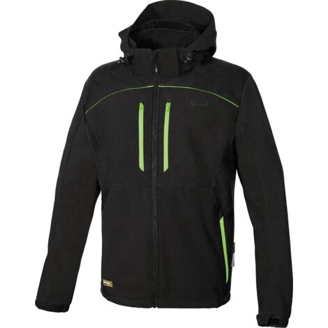 Giacca da lavoro softshell con zip e cappuccio KLARBO - Nero/Lime 2XL - FR (54) - EU (56)