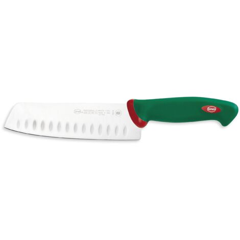 Coltello Giapponese Professionale Olivato da 18 cm con Lama Affilata e Manico Antiscivolo Verde Sanelli Premana