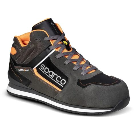 SPARCO Scarpe Antinfortunistiche Alte GYMKHANA OLYMPUS – Nubuck e Pelle Scamosciata, Sicurezza S3S - Colore: Grigio Scuro / Arancio Fluo - Taglia: 36