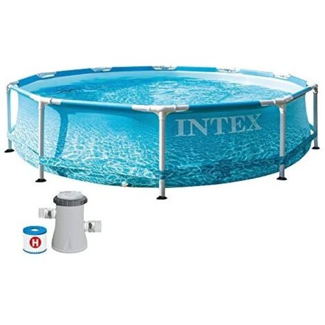 Intex 28208NP – Piscina Fuori Terra Metal Frame Beachside Rotonda, Pompa Filtro 1250 L/h, 4485 L, Acciaio e PVC, Multicolore, 305x76 cm
