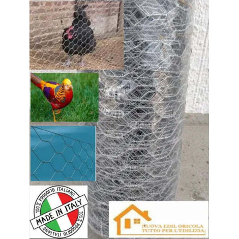 Rete recinzione tripla torsione zincata dopo la tessitura rotolo 50 metri pollaio e voliera - Misure: maglia 16/2 spessore filo Ø mm 0,6 mt 50 cm 60h (1/3)