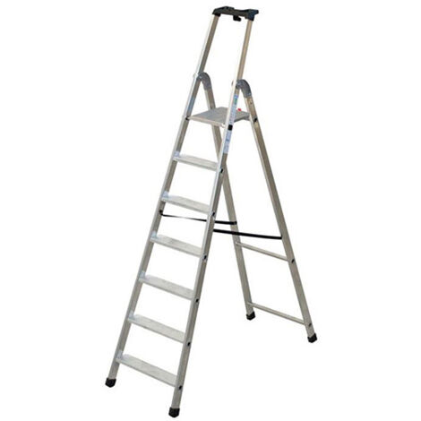 1PZ SCALA ALLUMINIO QUADRA EN131 7 gradini cm56x11,5x219h 159h pedana kg8,3