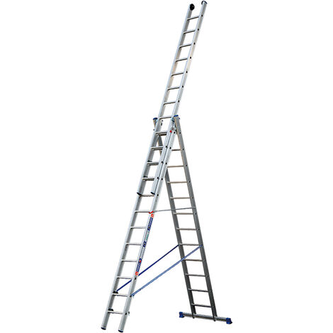 Scala a tre elementi in alluminio - utilizzabile a sfilo o a cavalletto - Gierre AL400 series - Specifiche: AL445 - 3x12 gradini - altezza(chiusa:342 - a sfilo:766 - a cavalletto:327) cm