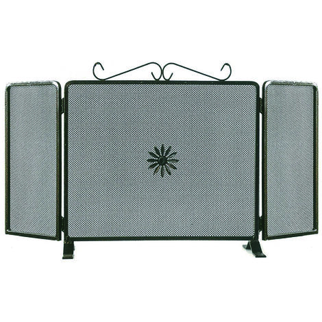 Parascintille con 3 ante decorato ritorto per camino in ferro cm 90x50 h