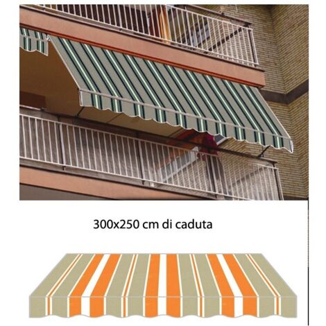 Tenda da Sole a Caduta 300x250 Arancione con Bracci Balcone per Esterno Parasole (1/4)