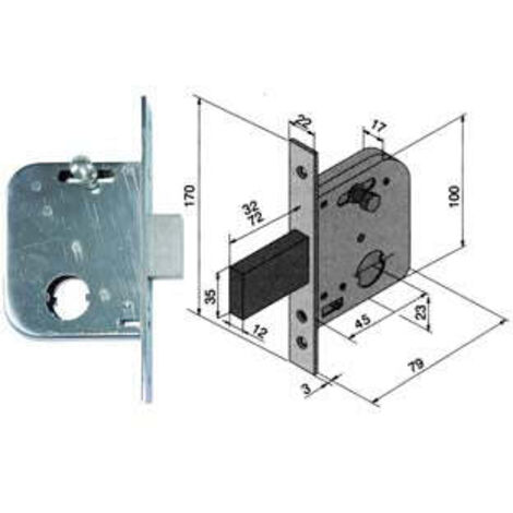 SERRATURA CANCELLO INFILARE 073450 WELKA • B.Q ZINC F.MM 22 M1+POM E.MM 45 C.MM 32