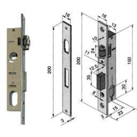 Serratura da infilare per montanti catenaccio e rullo 110 - mm.15 (11015010) (1/6)