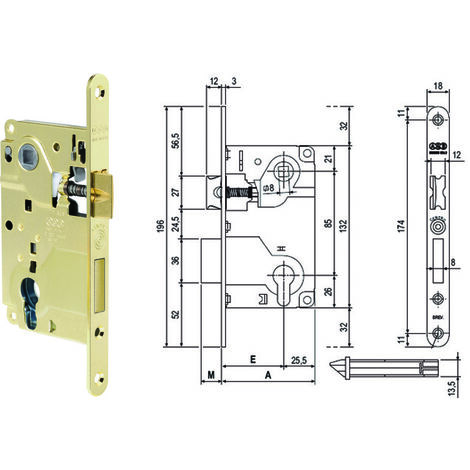 1PZ SERRATURA CENTRO FORO CILNDRO BORDO TONDO OTTONATO mm50 bordo acciaio