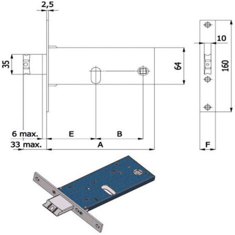 SERRATURA METALLO INFILARE 780 OMEC • B.Q NICH F.MM 16 F.OVALE M1+SCR H.MM 64 E.MM 70