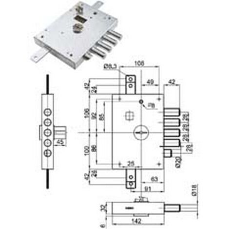 1PZ SERRATURA TRIPLICE APPLICARE CON SCROCCO DOPPIA MAPPA BLINDATE HEAVY MM.73