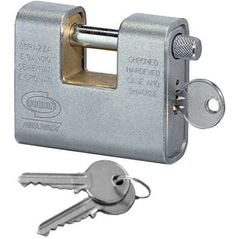 Lucchetto antiscasso corazzato corbin ottone acciaio cromato chiavi 2 mm 91