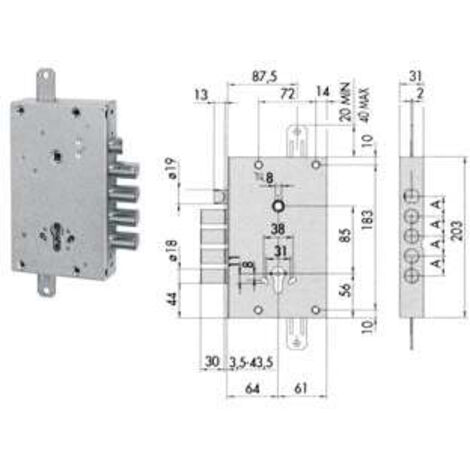 Serratura triplice applicare con scrocco cil. europeo blindate 56515 - mm.64 dx/sx (56515480)