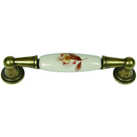 Maniglia per mobili in porcellana mod.m01.01 avorio decoro fiore - mm.116x17h. - interfori mm.96 - 5 pz