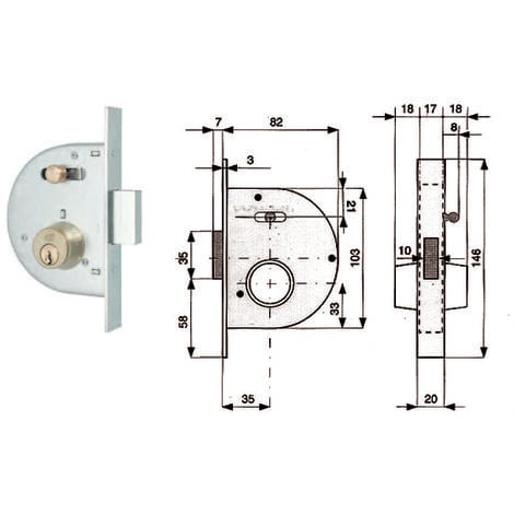 Serratura da infilare per cancelli solo catenaccio 605 - mm.35 (605350) ISEO