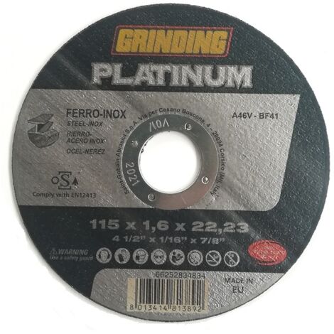 DISCO ABRASIVO TAGLIO FERRO PLATINUM GRINDING - MM 115X22,2 H.MM 1,6 - 25 pezzi