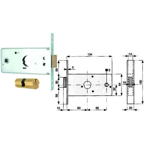 Serratura infilare per fasce caten. 1 mandata e scr. mm.64 h 288600 - mm.60 (288.60.0)
