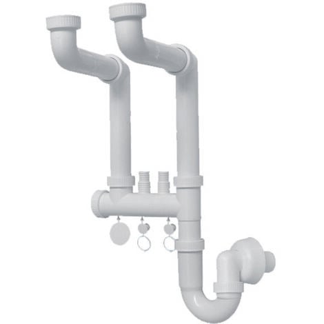 Sifone moplen libero 2 vie con 2 scarichi - 11/2 per lavello
