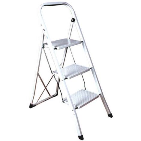 Sgabello con piano largo in acciaio - - Gradini e Altezza: 3 gradini - cm 45x3x115h