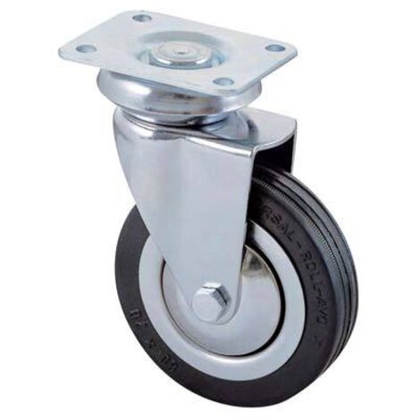 Ruote a forcella in gomma con piastra girevole 155 - Specifiche: Ø mm 80x20 piastra mm 64x50 mm 115h  70daN