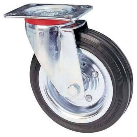 RUOTA A FORCELLA GIREVOLE 80 AVO - A/ZINCR/GOMMA NERA D.MM 200X50 P.MM 140X110 - 1 pezzo