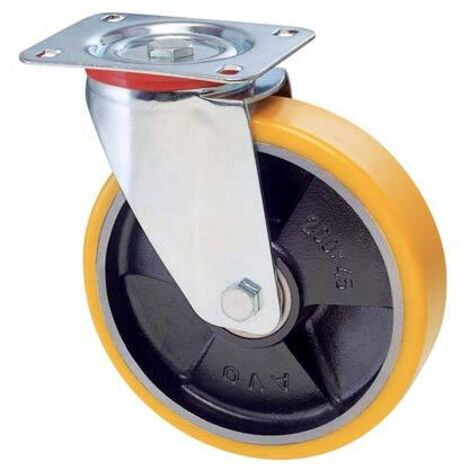 Ruote industriali in poliuretano nucleo ghisa con piastra girevole22 - Specifiche: Ø mm 200x40 piastra mm 140x110 235h 300daN (1/2)