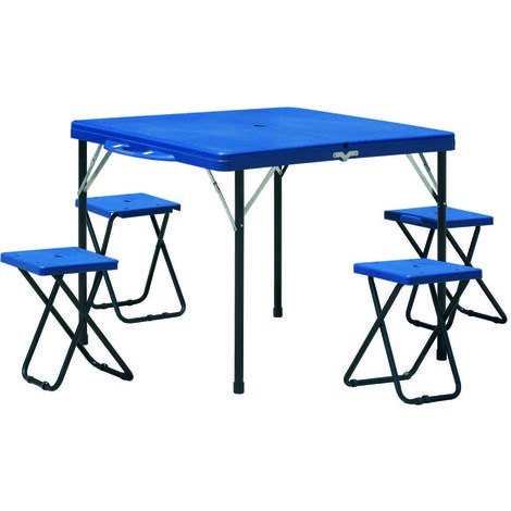 Tavolo Pieghevole Aktive Con 4 Sgabelli - Blu, Alluminio, Per Esterno E Campeggio | Set 4 Persone - Foto 6