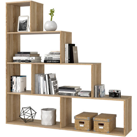 Mobile Libreria Divisorio Scala Rovere Venato Camera Bifacciale Design a Giorno
