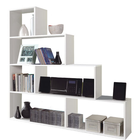 Mobile Libreria Bianca Lucida Divisorio Scala Bifacciale Design a Giorno Legno