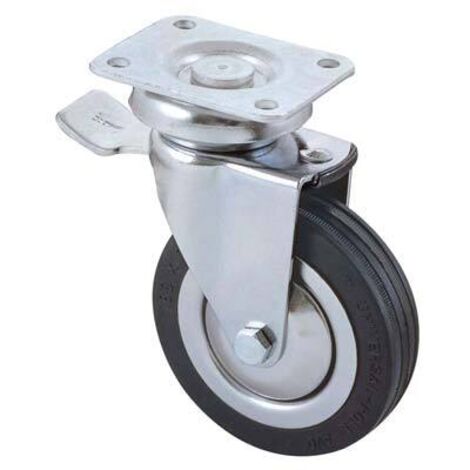 Ruote a forcella girevole in gomma con piastra e freno 155bis - Specifiche: Ø mm 100x24 piastra mm 90x70 mm 139h 80daN