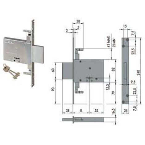 Serratura Triplice Da Infilare Doppia Mappa 57016 - KA mm.70 c/1 ch. cif. unica sr. 12 pz (57016720)