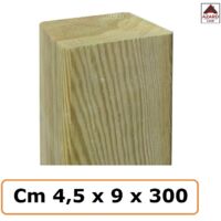 Palo rettangolare in legno di pino impregnato cm 4,5x9x300 paletto per giardino esterno