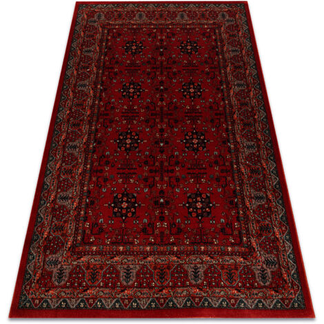 Wool carpet KASHQAI 4302 300 Flowers, frame claret  red 80x160 cm (1/5)
