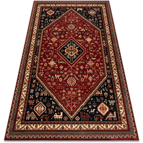 Wool carpet KASHQAI 4364 301 oriental, frame claret / black red 135x200 cm (1/5)