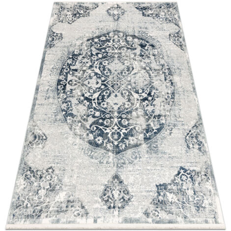 DISTIN 0820A navy blue / blue / white modern carpet - Ornament, vintage, fringes blue 140x190 cm (1/5)