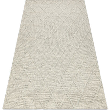 Wool carpet TAHAR 99001C beige - HAND-WOVEN loop, rhombus, boho beige 90x150 cm (1/5)