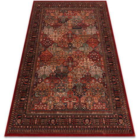 Rugsx – Wool rug KASHQAI 4309 300 oriental – Frame claret red 67x130 cm – 100% natural wool – 670,000 points/m2 pile density – For vintage style decor (1/5)