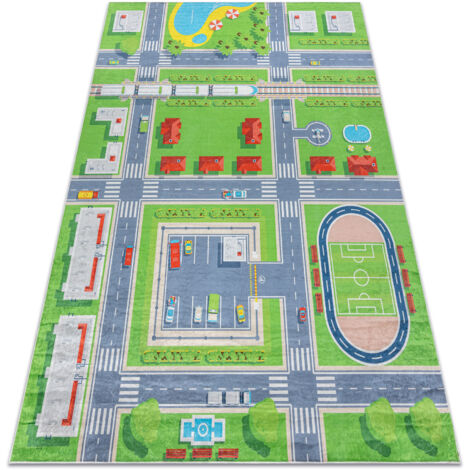 BAMBINO 2624 washing carpet City, streets for children anti-slip - green / grey  green 200x290 cm (1/5)