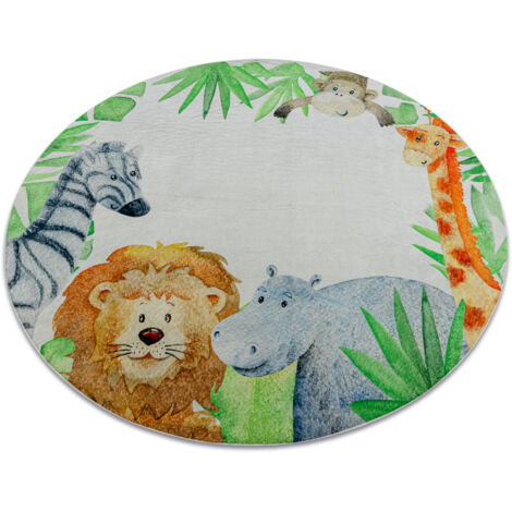 BAMBINO 54090 round washing carpet Animals, Africa for children anti-slip - white / green multicolour round 80 cm (1/5)