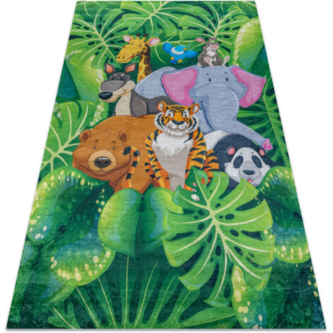 BAMBINO 2651 washing carpet Animals, jungle for children anti-slip - green / brown  green 120x170 cm (1/5)